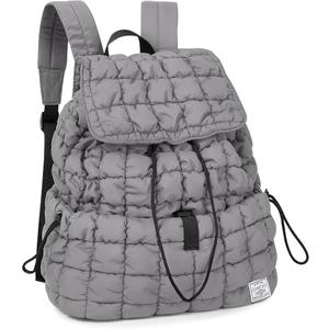 CONTAIL 18L 14 Inch Quilted Puffer Backpack,Top Flap Drawstring Backpack,Grey