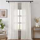 Pinch Pleated Linen Curtains for Living Room, Light Filtering Sheer Curtains 90 inches Long, Farmhouse Natural Pinch Pleat Drapes, Semi Sheer Window White Curtain with Hooks 2 Panels