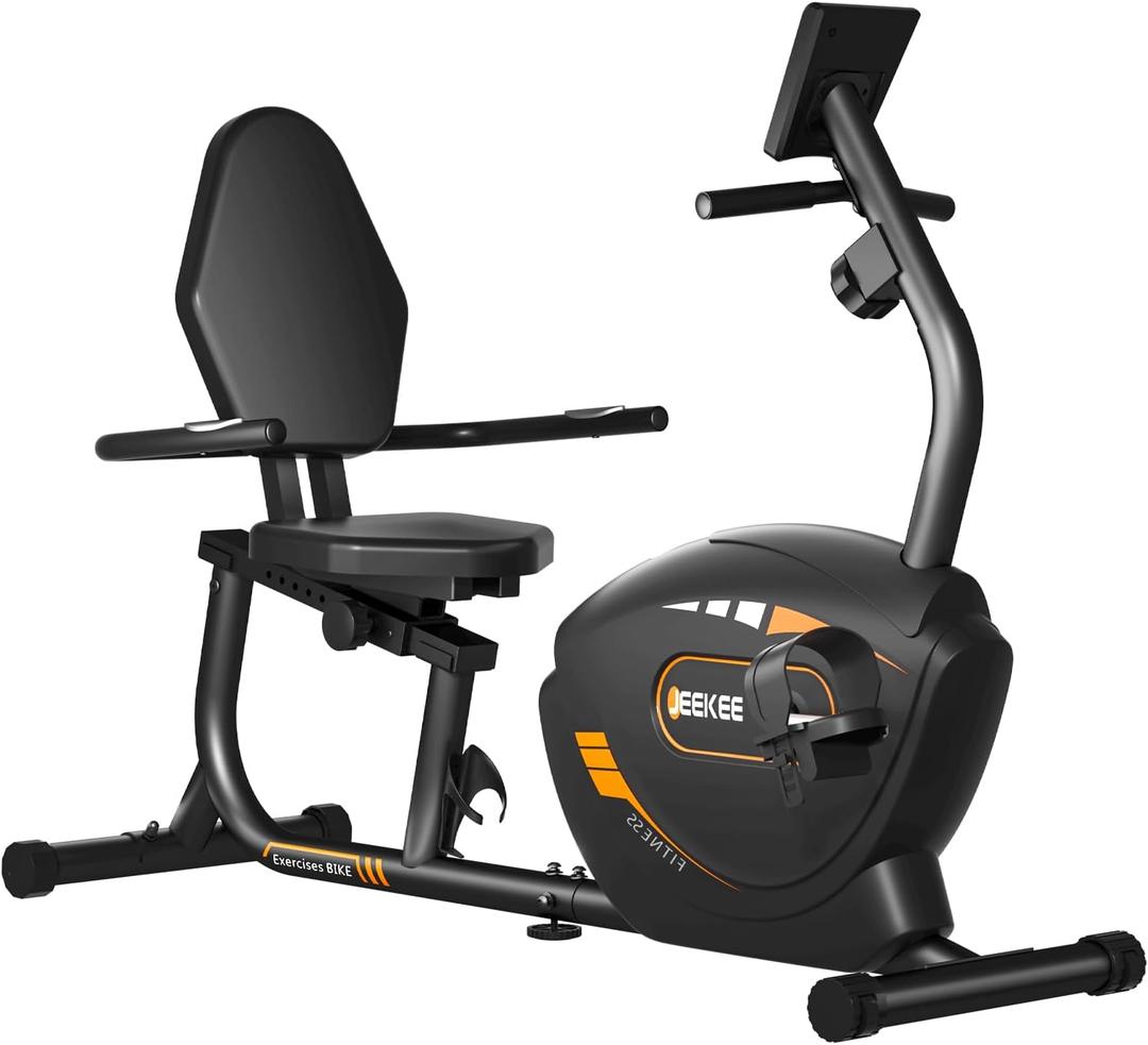 JEEKEE Recumbent Exercise Bike for Seniors,Stationary Bikes for Home, 300LB Capacity & 16 Levels Magnetic Resistance, Heart Rate Handle (Black)