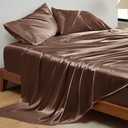 Bedsure Satin Sheets Full Size - 4 Piece Silky Bedsheets with 15 Inches Deep Pocket Fitted Bedsheet,1 Flat Sheet, 2 Satin Pillowcases, Good for Hair & Skin (Full, Coffee)