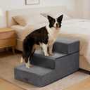 AODISMAN Dog Stairs for Large Dogs 18" H, Extra Wide Dog Steps for High Beds & Couches, 20" Wide Deep Steps, Non-Slip Dogs Ramp, 3-Step Pet Stairs, Grey