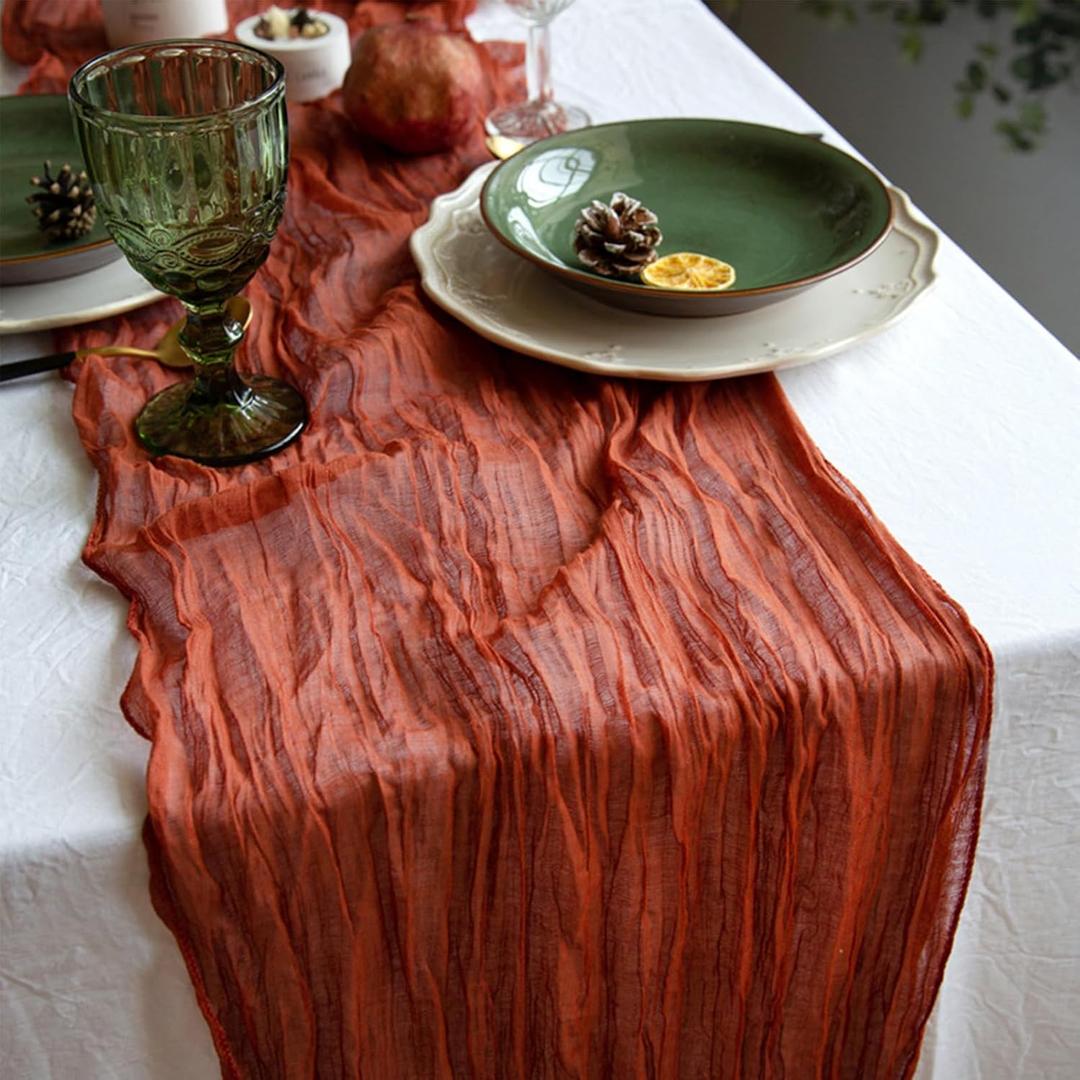 6 Pack Terracotta Cheesecloth Table Runner, 10FT Rusty Red/Burnt Orange Boho Gauze Romantic Table Runner for Wedding Birthday Party Table Home Decoration Shower