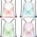 Censen 24 Pcs Butterfly Party Favors Drawstring Bags Bulk 12 x 10 Inch Waterproof Beach Treat Candy Gift Bag for Girls Boys Kids Baby Shower Butterfly Fairy Birthday Party Supplies