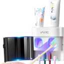 Boperzi Dustproof Cover Toothbrush Holder Wall Mounted Automatic Dispenser for Shower Bathroom Set with 2 Toothpaste Squeezers(No Electric, No Light) (Black)