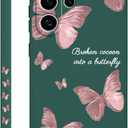 LEECG for Samsung Galaxy S24 Ultra Case, Creative Flower Pattern Design Phone Cover Drop Protection Soft Ultra Thin Scratch Resistant Microfiber Lining Inner for Galaxy S24 Ultra-Butterfly Green