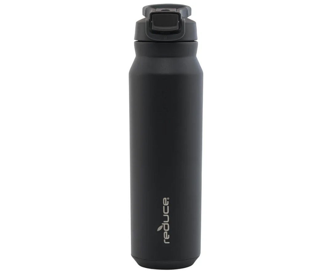 REDUCE 32 oz Hydrate Pro Stainless Steel Insulated Water Bottle - Flip Top Leak-Proof Lid, Dishwasher Safe, BPA-Free, Dual Wall Vacuum, Keeps Drinks Cold for 48 Hrs, Cup Holder Friendly - Black