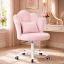 BestGlory Pink Vanity Chair with Wheels, Petal Velvet Armless Desk Chair, 20.1 inches x 20.5 inches x 37.4 inches