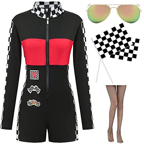 EBYTOP Race Car Driver Costume Women,Halloween Sexy Racecar Jumper With Nascar Flag,Pit Crew for Talladega Nights Racing, Size M