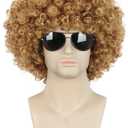 Karlery Men Women Afro 70s 80s Short Curly Golden Rocker Party Wig California Halloween Costume Cosplay Wig