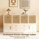 4 Pcs 12x12 Scalloped Wicker Storage Cubes - Woven Paper Rope Storage Baskets, Foldable Square Bins with Handles, Collapsible Containers for Shelves, Closets, 11.8×11.8×11.8"