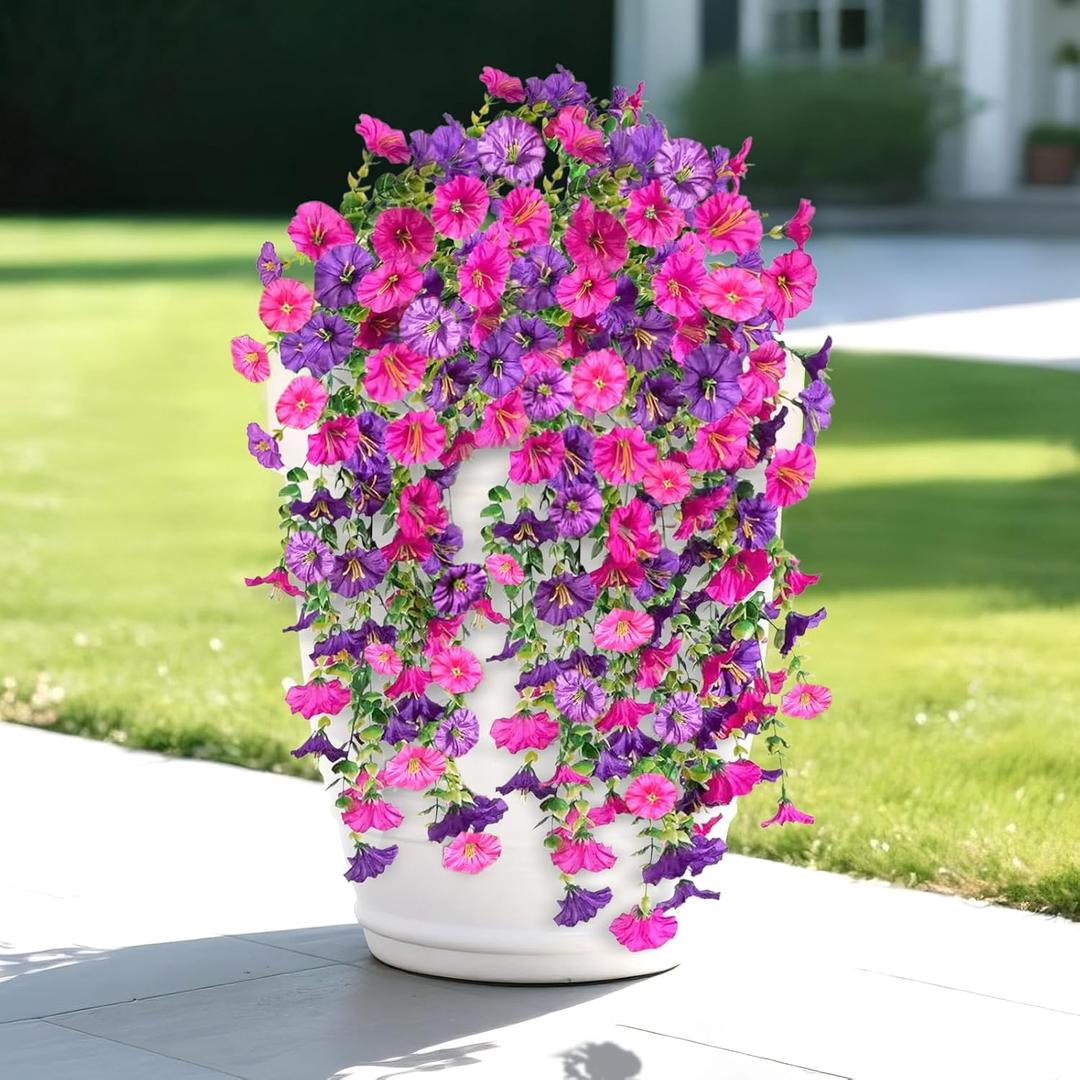 Artificial Flowers for Outdoors Decoration, 4Pcs Fake Hanging Flowers Morning Glory UV & Fading Resistant, Artificial Faux Plants Deocr for Home Porch Patio Balcony Planter Yard Garden Farmhouse (Dark Purple) Artificial Flowers for Outdoors Decoration, 4Pcs Fake Hanging Flowers Morning Glory UV & Fading Resistant, Artificial Faux Plants Deocr for Home Porch Patio Balcony Planter Yard Garden Farmhouse (Dark Purple)