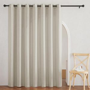 RYB HOME 100 inch Wide Semi Sheer Curtain - Linen Blend Drapes Privacy Country Rustic Style for Large Window Decor Sliding Glass Door, Angora, W 100" x L 90", 1 Panel