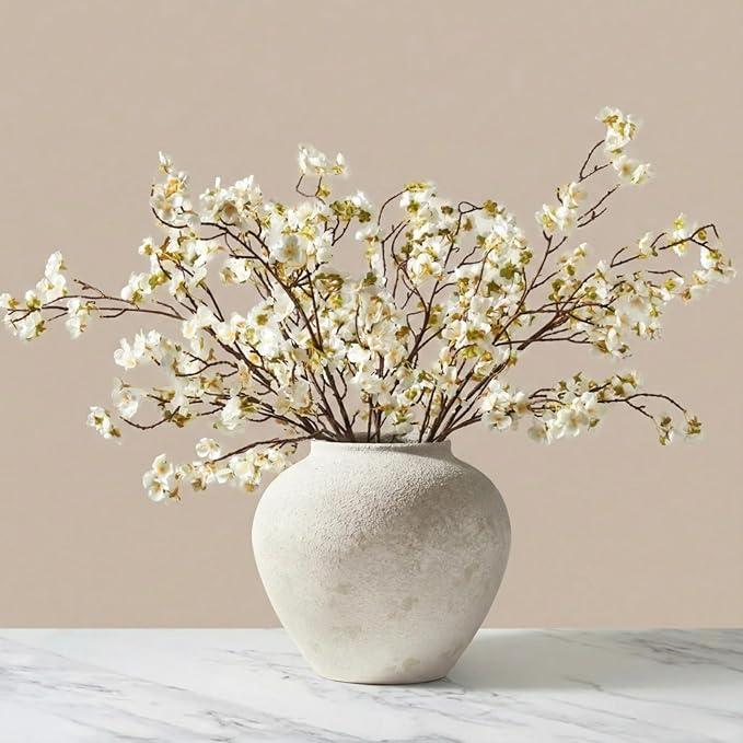 White Cherry Blossom Branches – 6 Pcs 33.5" Long Stem Artificial Flowers for Tall Vase, Premium Faux Silk Spring Decor, Realistic Fake Cherry Blossoms for Home, Wedding & Table Centerpieces