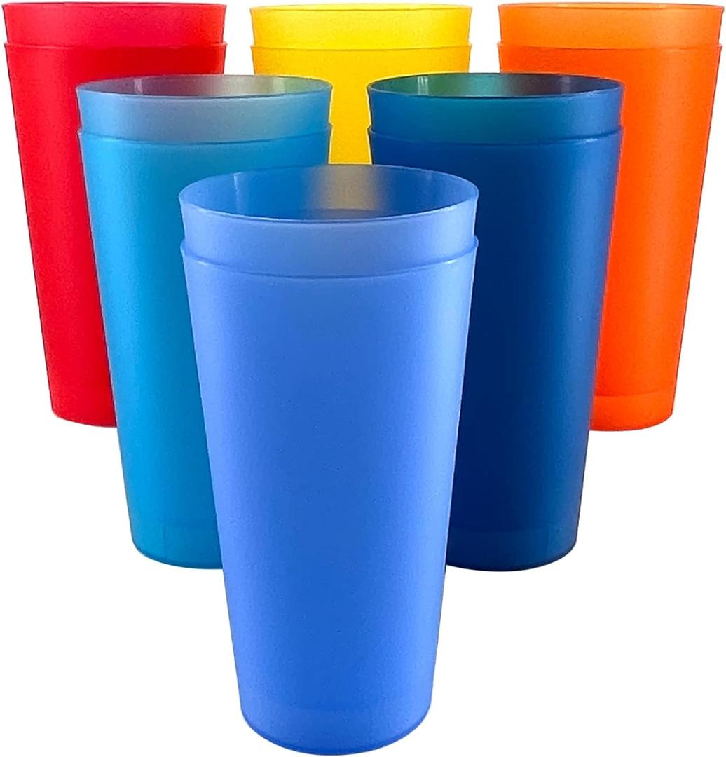 AOYITE Large Plastic Cups Reusable - 32 oz Water Tumblers Unbreakable Drinking Glasses set of 12 - BPA Free Dishwasher Safe Big Plastic Cups for Kids Kitchen Camping Party Outdoor (Assorted)