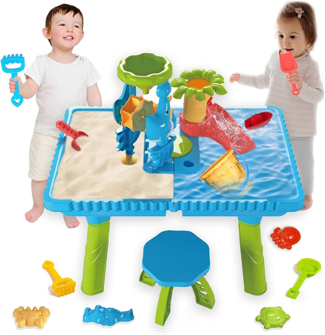 Water Table for Toddlers, Beach Outdoor Toys Set, Beach Animal Molds and Chairs, Puzzle Hands-on Toys, Summer Gift for Boys Girls Kids Aged 3 4 5 6+