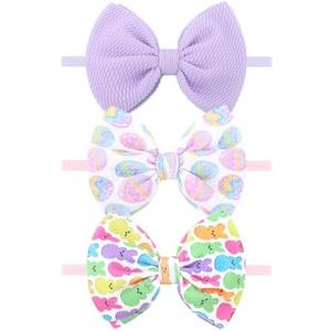 Lanmerry Easter Bows for Girls Bunny Baby Girl Headbands Easter Hair Bows Rabbit Eggs Bow Toddler Hair Accessories Infant Bows Headband Newborn Purple, 2 Pack