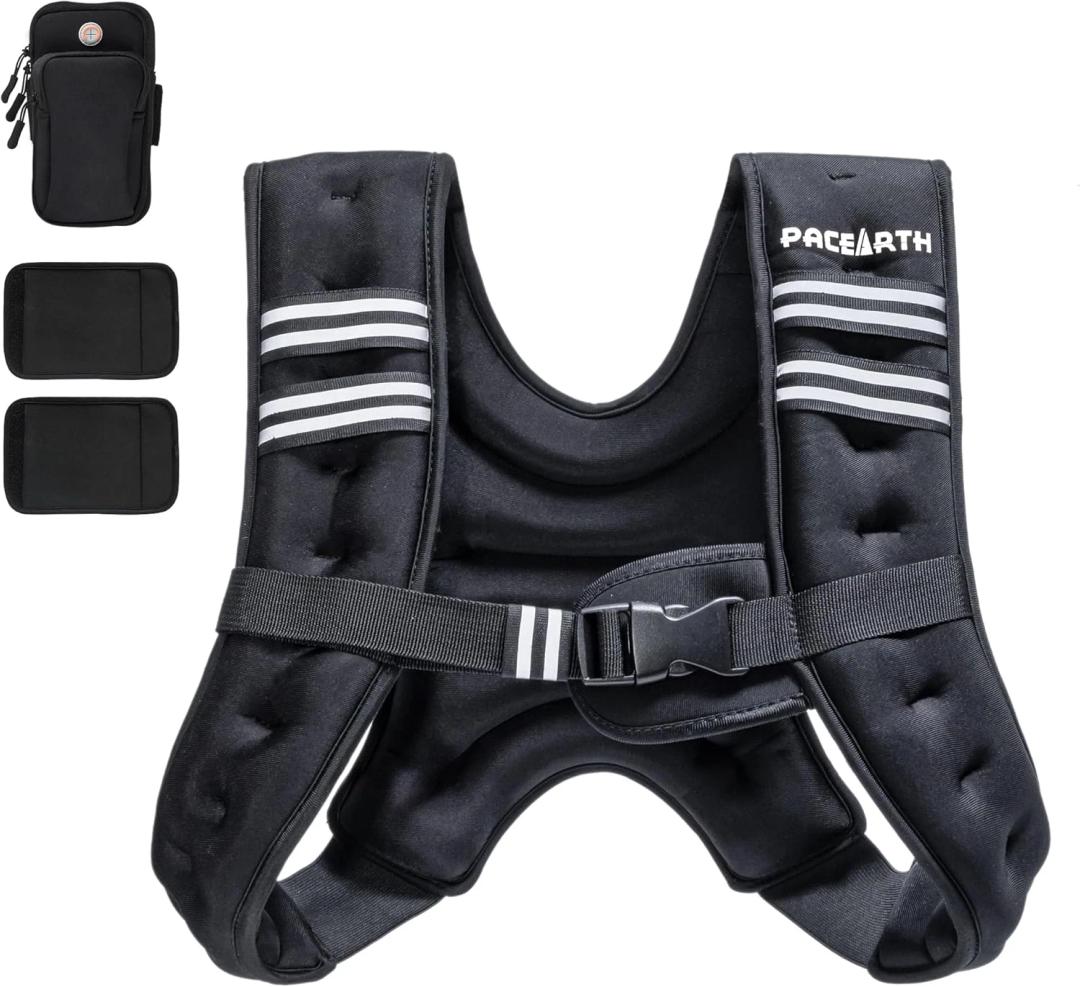 PACEARTH Weighted Vest, 6lb Weight Vest with Reflective Stripe for Workout, Strength Training, Running, Fitness, Muscle Building, Weight Loss, Weightlifting (Black) PACEARTH Weighted Vest, 6lb Weight Vest with Reflective Stripe for Workout, Strength Training, Running, Fitness, Muscle Building, Weight Loss, Weightlifting (Black)