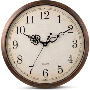 Bernhard Products Vintage Brown Wall Clock Silent Non Ticking 18 Inch Extra Large Quality Quartz Battery Operated Round Decorative Easy to Read for Home Kitchen Living/ Dining Room Bedroom Office