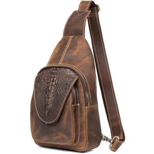 Genuine Leather Sling Bag for Men Women Backpack Chest Shoulder Satchel Crossbody Bags Casual Outdoor Daypack (Deep Brown)