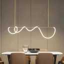 47" Pendant Lights Kitchen Island, 21W LED Dimmable Chandelier with Remote Control, Aluminum Linear Hanging Light Fixture for Dining Room Kitchen Island Bar (Gold, 47 in)