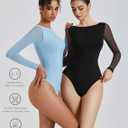 Avidlove Women Long Sleeve Body Suits Mesh Boat Neck Shapewear Bodysuit Crew Neck Leotards Going Out Tops Fall Outfits, XXL