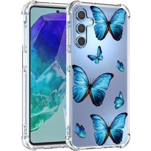 Case for Galaxy M55 Case/Samsung M55 5G/Galaxy C55 5G/Galaxy F55 5G SM-M556B Cute Case, Clear Flexible Bumper TPU Soft Rubber Silicone Cover Phone Case for Samsung Galaxy M55 Blue Butterfly