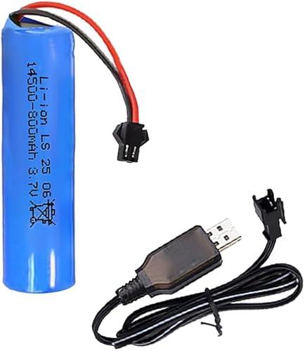 3.7V 800mah Li-Ion Rechargeable Batteries, 14500 Battery SM-2P Plug Design with USB Charger Cables Suitable for Remote Control Cars, Bluetooth Speakers, LED Flashlights, Flashlights