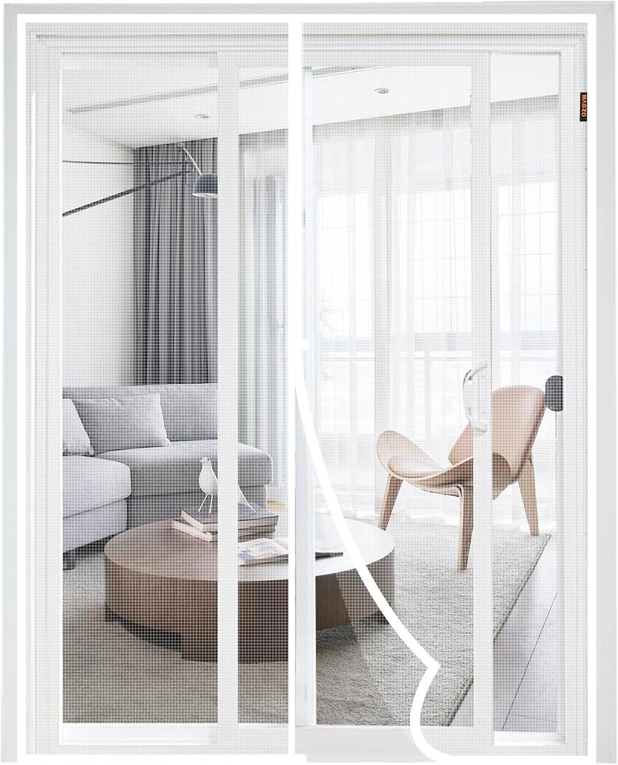 Magnetic Screen Door White 72'' x 80'', High-Density Fiber Mesh Net Curtain Tear-Resistant, Pet Friendly, Easy Installation for Sliding Glass/Double/Patio/French/Front/Back Doors