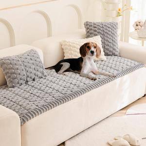 Tiwwie Couch Cover for Dogs Fuzzy Sofa Covers for Pet, Geometric Jacquard Coral Pet-Friendly Washable Non-Slip Sofas Slipcover Cushion Protector Pets Mat Dog Bed Mats Dim Gray 27.6x 59.06