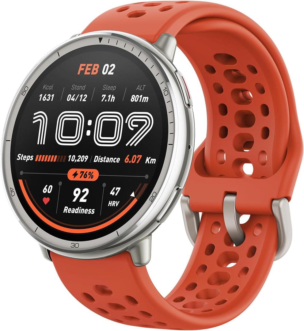 Amazfit Active 2 Smart Watch 44mm, GPS Maps with Direction, Fitness Tracker, 10 Day Battery, Sleep Monitor, 160+ Sport Modes, Water Resistant, for Android & Apple iPhone, Red Silicone