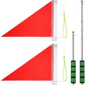 BESPORTBLE 2Pack Telescopic Handheld Flag Pole, 47" Retractable Horse Training Stick with Red Triangle Flags, Portable Sponge Grip Pointer for Tour Guides, Teachers, Camping & Team Leaders