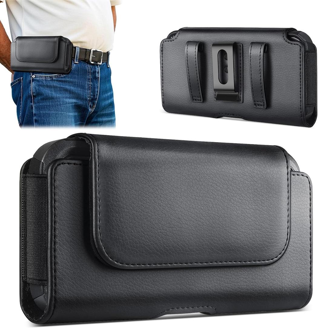 COANJIUN Holster for Samsung Galaxy Ultra S26 S25 S24 S23 S22 S21, A16 A17 A15 A14 A13 A26 A36 A56 Leather Cell Phone Belt Holder with Clip, XL-Black