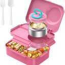 DaCool Kids Bento Box with Thermo for Hot Food Leakproof 1500ml Lunchbox for Kids with 5oz Small Thermo for Girls with Fork Spoon for Dining Out Work School, Pink
