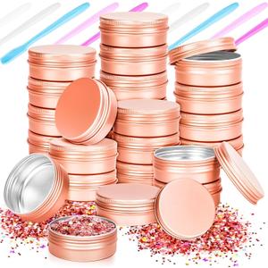 MotBach 24 Pack 0.5oz Tin Jars, 15ml Metal Tin cans, 1/2 Ounce Aluminum tin can jar Containers with Lid for Lotion Bars, Spices, Salve, Beard Balm, Balms, Toiletries, Creams, Samples, Makeup Cosmetic (Rose Gold)