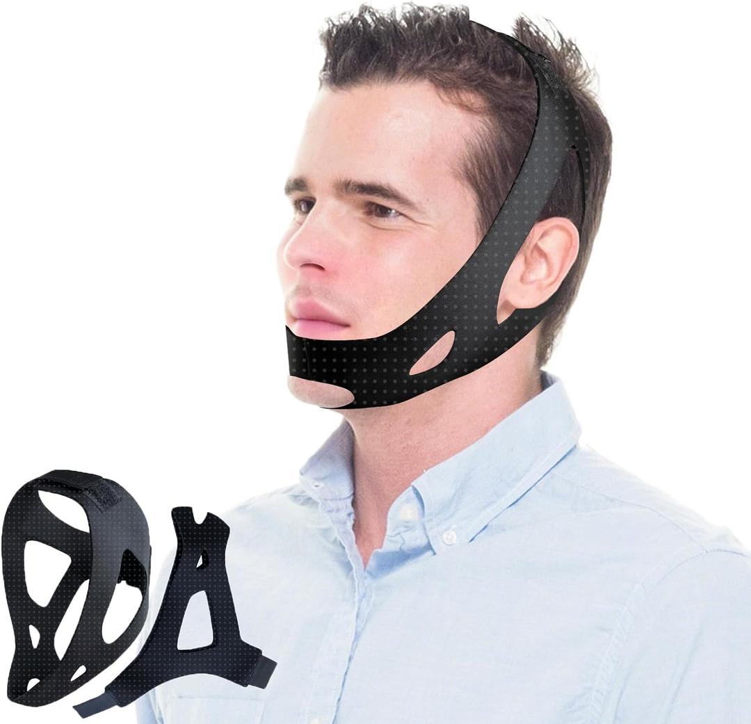 CPAP Chin Strap for Sleep, Anti Snoring Jaw Strap for Men & Women, Breathable Stop Snoring Solution to Keep Mouth Closed, Adjustable Snore Stopper & Sleep Support Device（Black）