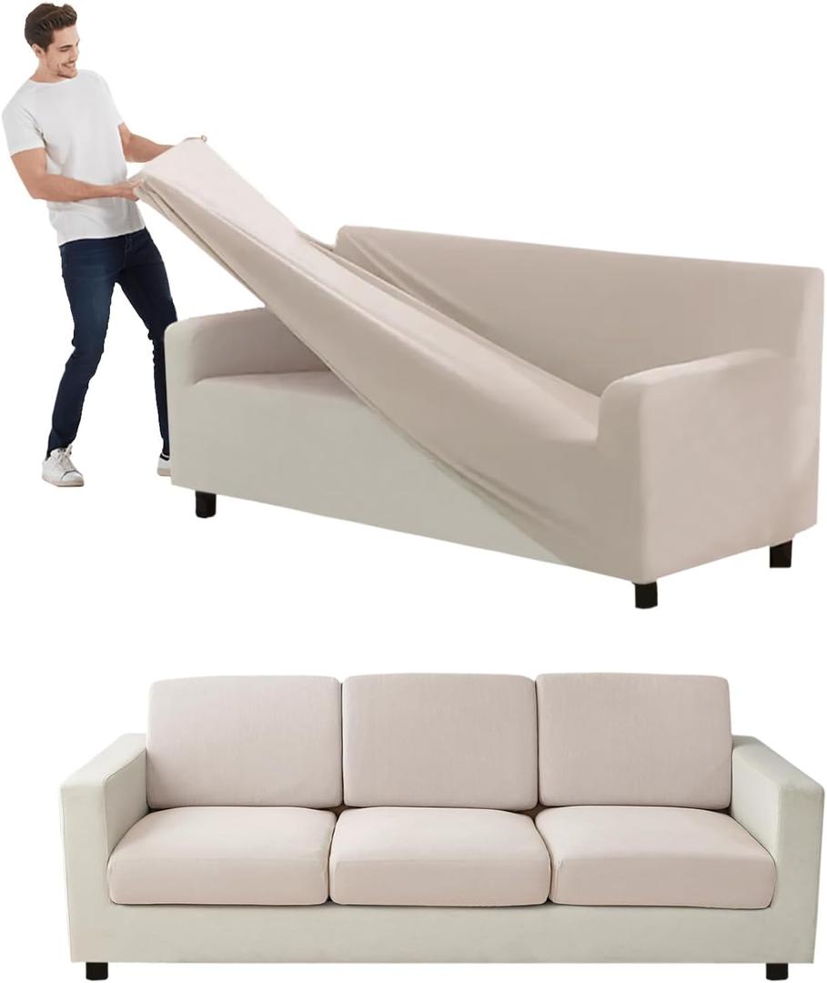 Couch Cover Velvet, Stretch Sofa Covers for Separate Main Cover/Backrests and Seat Cushions Couch Cover, for Living Room Furniture Slipcovers (Ivory,Small Seat 7 Piece)