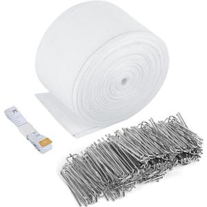Curtain Pleat Tape with 50 Hooks, 11 Yards /10 Meters Pleater Tape for Curtains, Includes 50 Pcs Stainless Steel Hooks with 4 Prongs, Pinch Pleat Curtain Tape and Hooks for Making Pleated Curtain