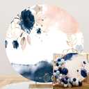 AOFOTO 7.2x7.2ft Navy Blue Floral Blush Pink Round Backdrop Cover Watercolor Rose Flower Gold Leaves Photography Background for Bridal Shower Wedding Baby Shower Girls Birthday Party Decorations