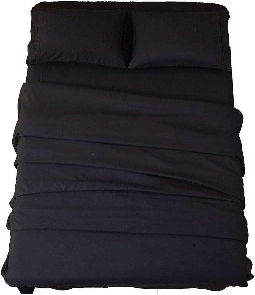 SONORO KATE Bed Sheet Set Super Soft Microfiber 1800 Thread Count Luxury Egyptian Sheets 18-Inch Deep Pocket Wrinkle and Hypoallergenic-4 Piece(King Black)