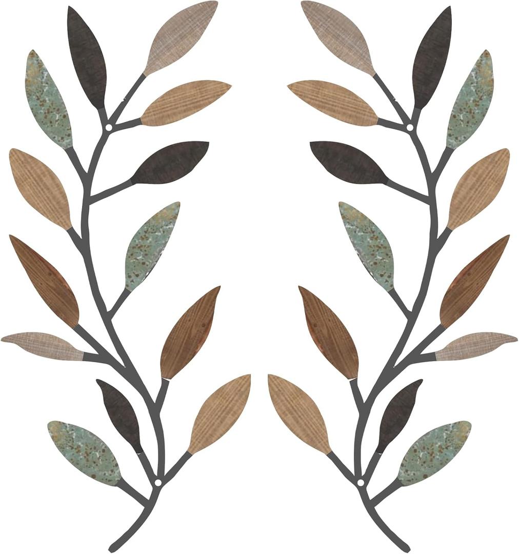 Zhengmy 2 Pieces Metal Tree Leaf Wall Decor Vine Olive Branch Leaf Wall Art Living Room, Hallway Wall Decor Outdoor Decoration(Classic Color)