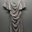 Women's Long Glitter Cape Sleeve Dress with Draped Neckline and Hidden Back Zipper, 10