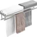 Towel Rack with Shelf 32 Inch Double Towel Racks for Bathroom Brushed Nickel Bath Towel Holder SUS304 Stainless Steel Towel Rack Wall Mounted Modern Towel Hanger