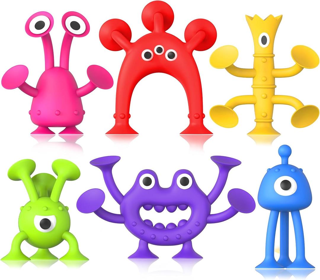 Baby Bath Toys Suction Toy: No Hole Bath Toy for Baby Toddlers - Kids Mini Sensory Fidget Suction Cup Toys for Boys Girls - Window Building Toy Road Trip Travel Essentials for Kids Gifts (Ages 3+) (6pcs)