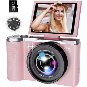 4K Digital Camera for Photography and Video, 56MP Autofocus Vlogging Camera with 3" 180 Flip Screen, 16X Zoom Compact Point and Shoot Camera for YouTube, Travel & Daily Content Creation