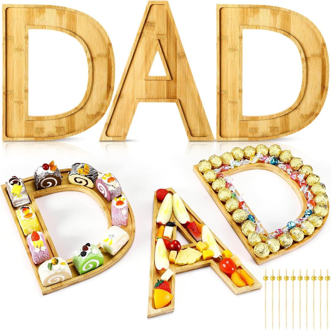 Weysat 11.8 in Fathers Day Letter Charcuterie Board with Bamboo Skewers Wooden Dad Fillable Letters Box Reusable Food Serving Trays for Party Decoration Birthday Gift for Fruit Snacks Vegetable