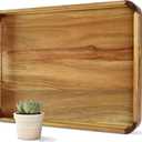 22 Inches Acacia Wood Serving Tray with Handles, Large Wooden Rectangle Ottoman Tray, Nice Home Decor for Living Room Coffee Table Couch, Ideal Size for Serving Food Breakfast BBQ Party