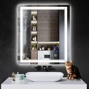 32"x28" LED Bathroom Mirror with Anti-Fog, Stepless Dimmable Lights, 3 Color Modes, Shatter-Proof Tempered Glass,Waterproof Design