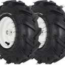 13x5.00-6 Tiller Tire and Wheel - 13x5.00-6" Heavy Duty Tiller Tire for Garden Tractor, Trencher, Tillers - 1" Axle Size - 3-1/8" Centered Hub - 4PR Tubeless - Set of Left and Right Tires