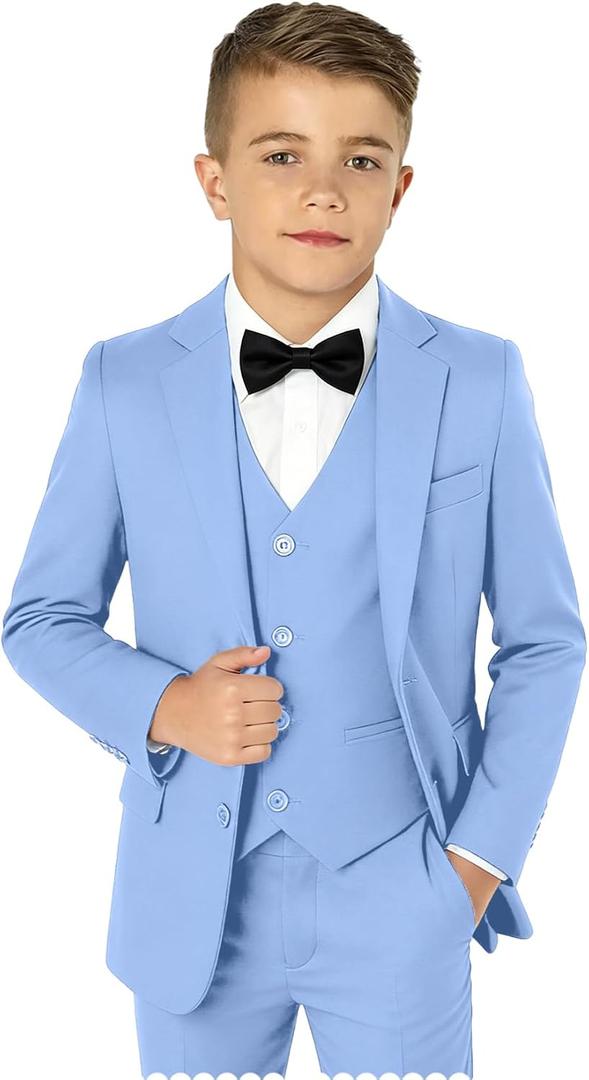 Boy Suits 5 Pieces Formal Suit Set with Adjustable Waist Kids Dress Suit for Wedding Prom 18