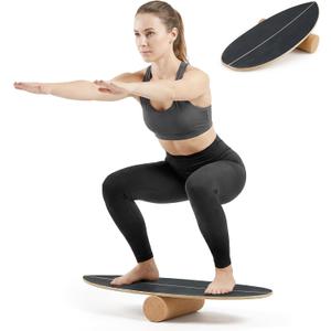 GYMAX Balance Board for Adults, 330LBS Wobble Boards with Storage Rack, Wooden Exercise Balancing Stability Trainer for Improve Balance, Surfing, Skate, Yoga, Skateboarding